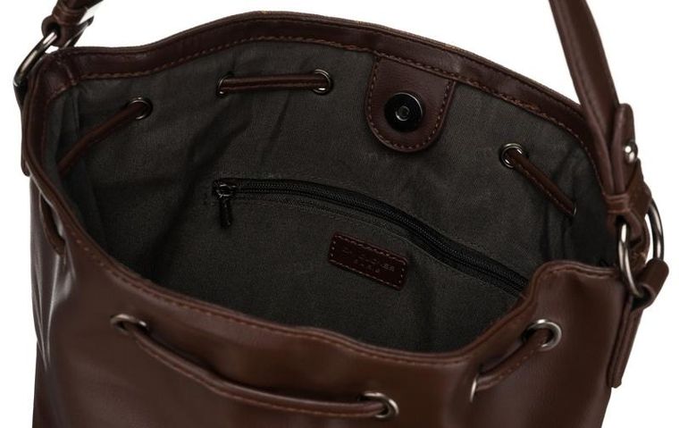 Torebka worek, brązowa, skóra ekologiczna, David Jones