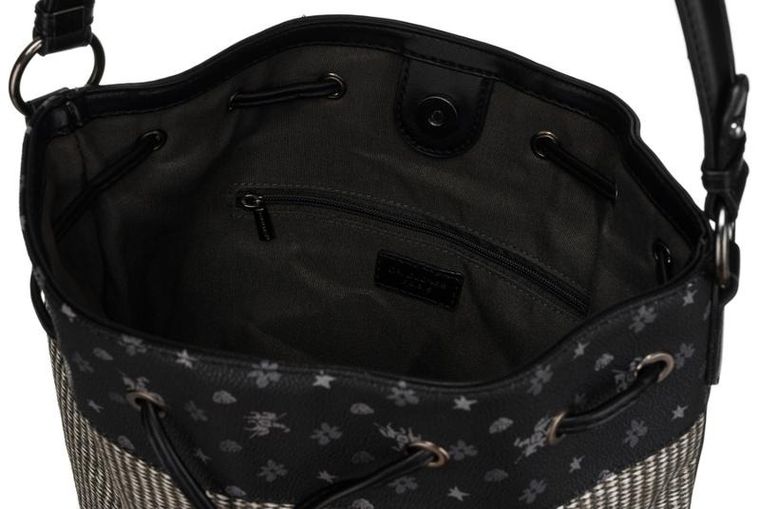 Torebka worek, czarna, skóra ekologiczna, David Jones