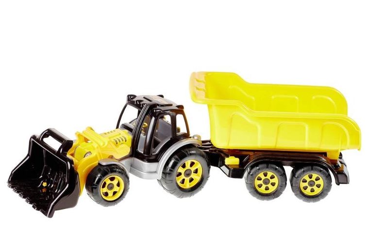 Traktor z ładowarką i przyczepą, pojazd rolniczy