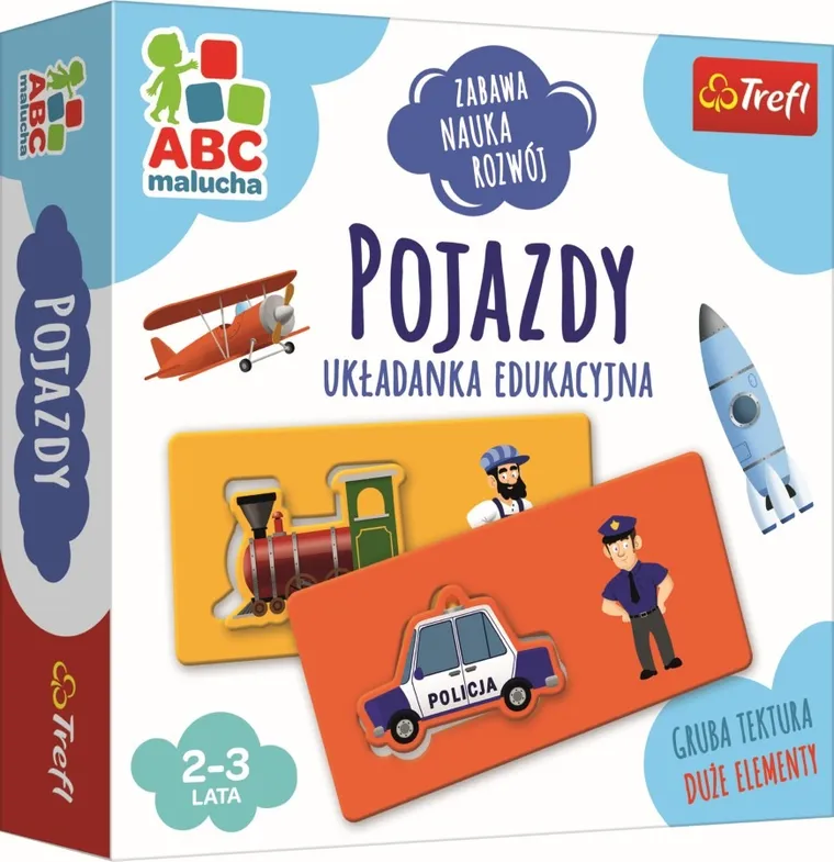 Trefl, ABC Malucha, Zwierzaki, gra edukacyjna + Pojazdy, układanka, zestaw promocyjny