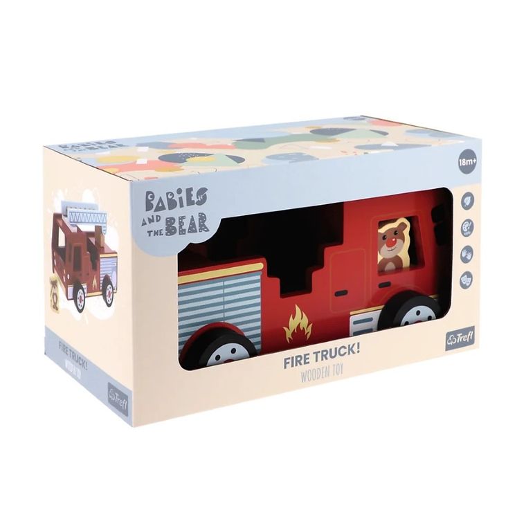 Trefl, Bobaski i Miś, Fire truck, drewniany wóz strażacki