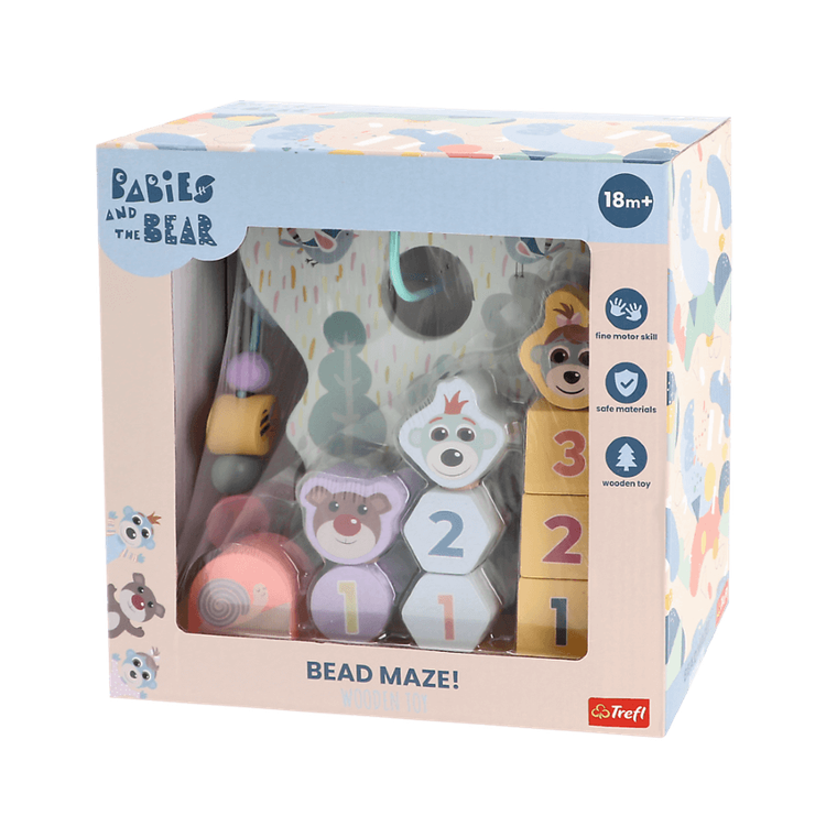 Trefl, Bobaski i Miś, labirynt z drewnianymi koralikami
