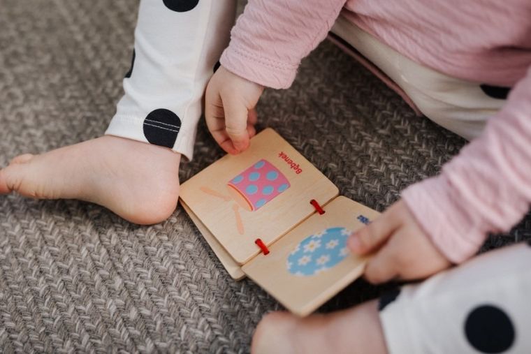 Trefl, Bobaski i Miś, Poznaj zabawki, drewniana książeczka