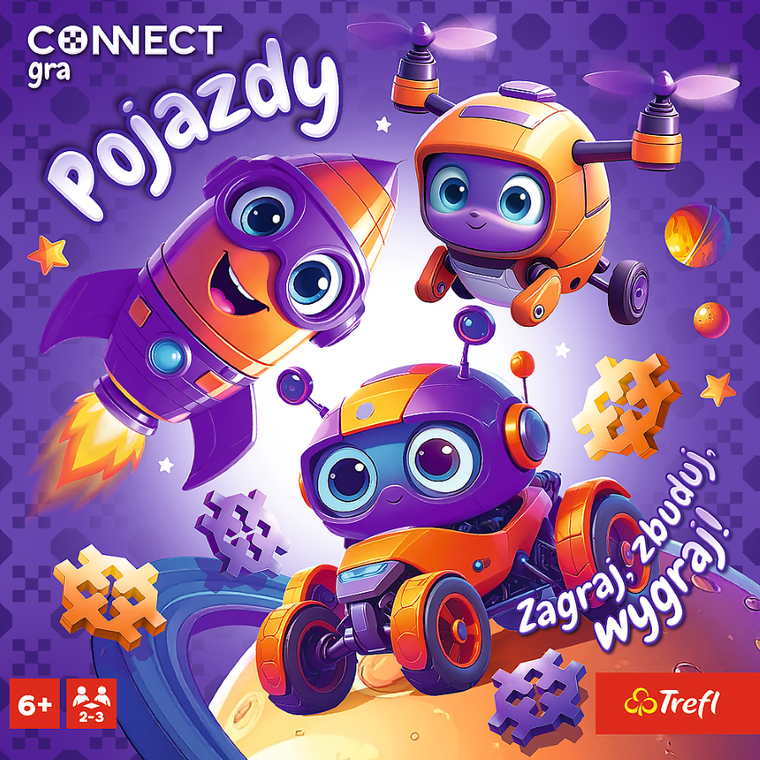 Trefl, Gra Connect, gra zręcznościowa, klocki pojazdy
