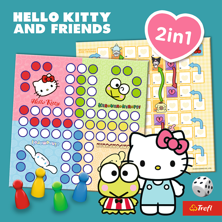 Trefl, Hello Kitty, Chińczyk + Węże i drabiny, gry familijne 2w1