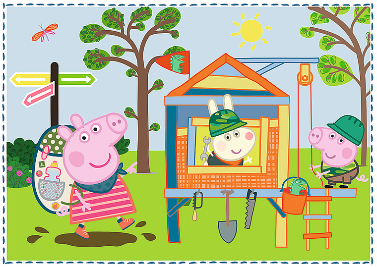 Trefl, Świnka Peppa, Wspomnienia z wakacji, 4w1, puzzle, 12, 15, 20, 24 elementy
