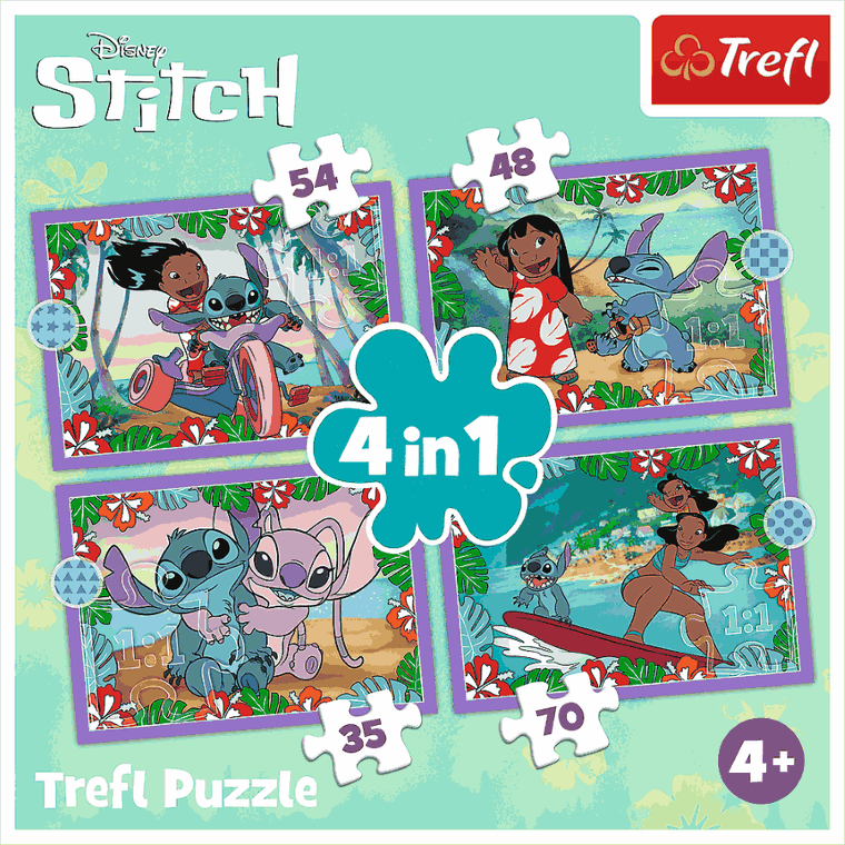 Trefl, Szalony dzień Lilo i Stitch, puzzle, 4w1
