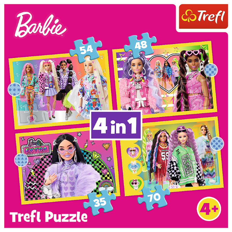 Trefl, Wesoły świat Barbie, puzzle 4w1