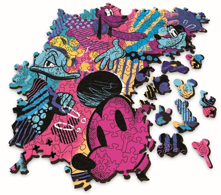 Trefl, Wood Craft, Kultowa Myszka Miki, drewniane puzzle konturowe, 500+5 elementów
