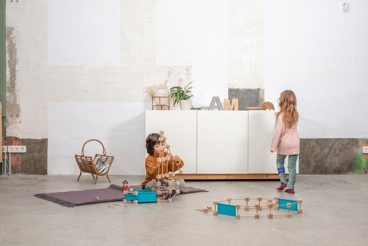 Trigonos, Mini Trigonos M, drewniane klocki konstrukcyjne, 85 elementów