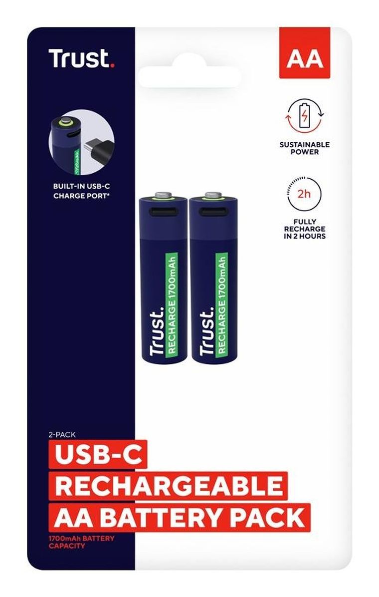 Trust, USB-C Rechargeable Batteries, baterie AA, 2 szt.