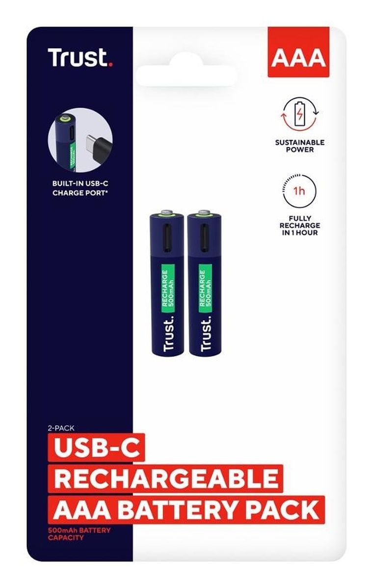 Trust, USB-C Rechargeable Batteries, baterie AAA, 2 szt.