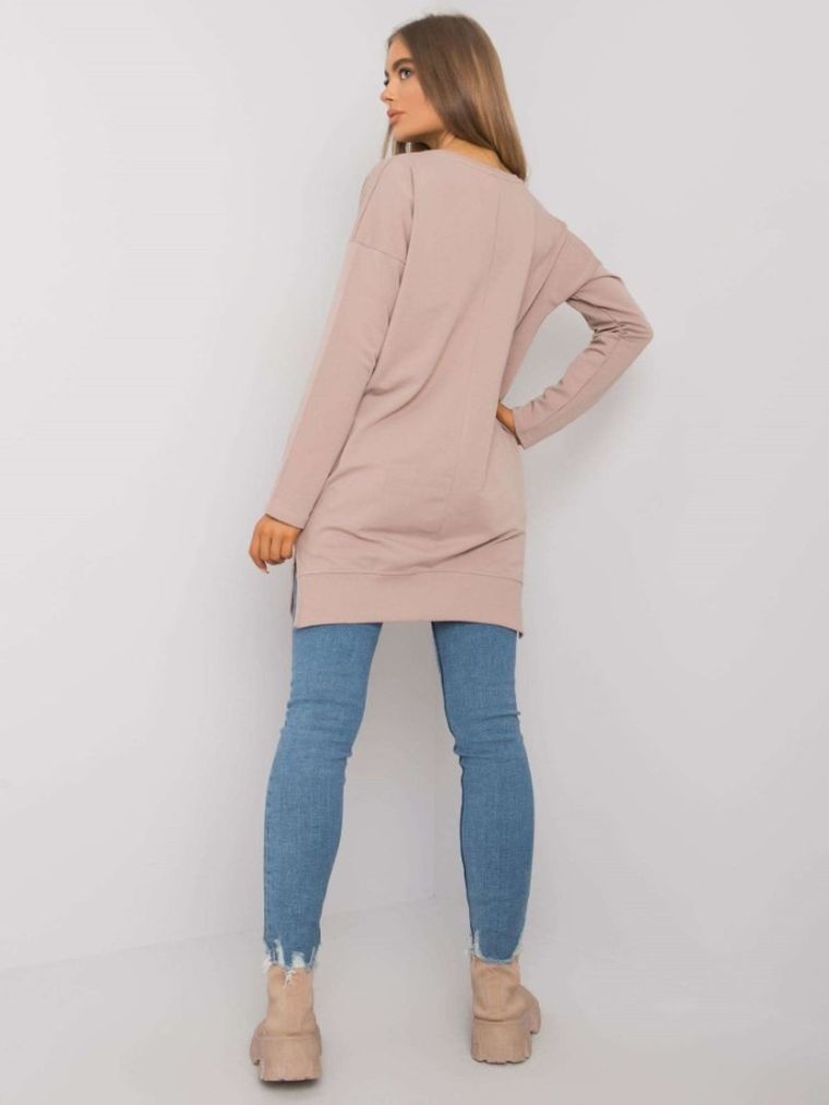 Tunika damska z długim rękawem, beżowa, Rue Paris