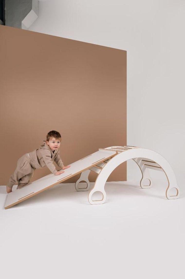 tupti.wood, 2w1: duży bujak montessori + duża zjeżdżalnia, chmurki