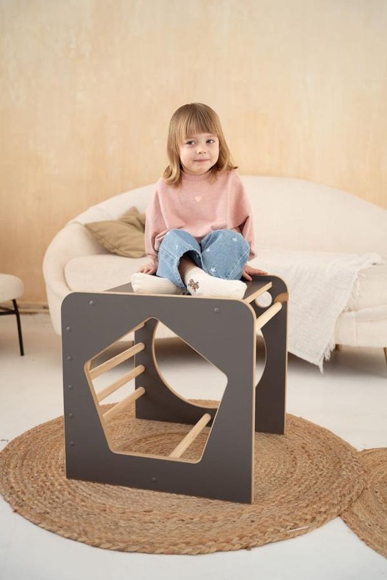 tupti.wood, kostka wielozadaniowa + mała zjeżdżalnia, chmurki, szara