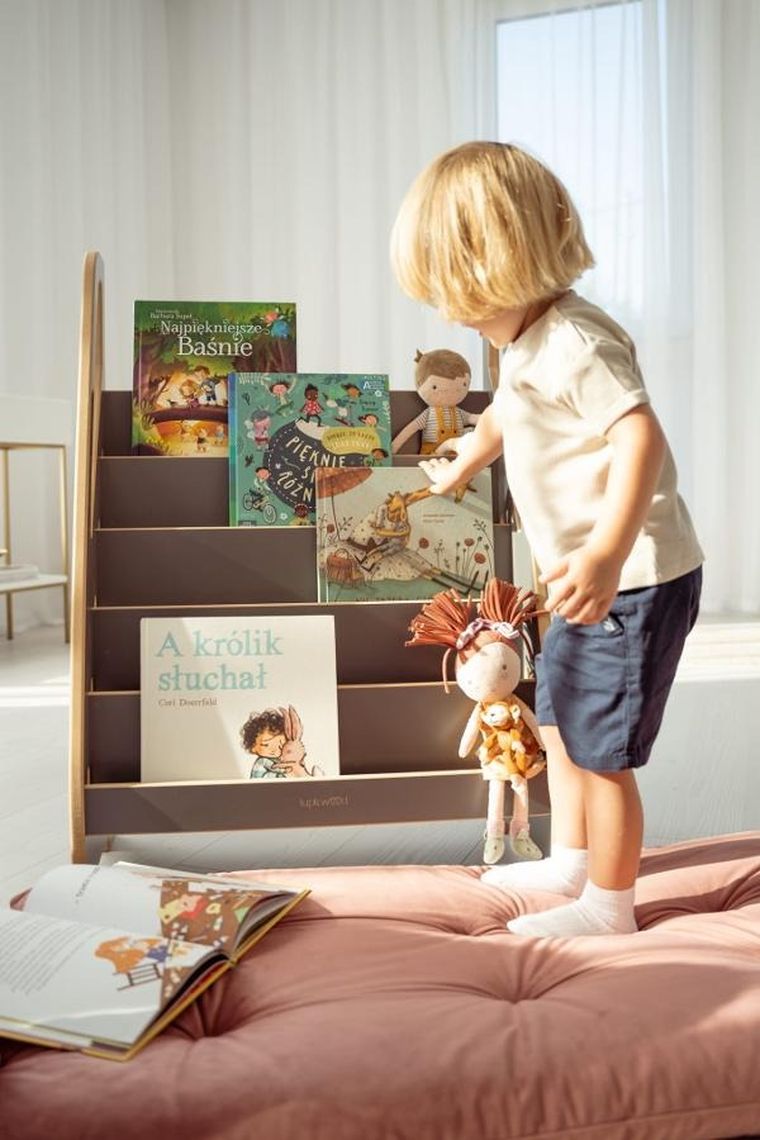 tupti.wood, mini biblioteczka montessori, szara