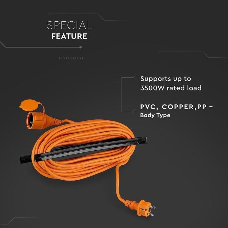 V-tac, przedłużacz ogrodowy z uchwytem do zwijania i klapką, 15m, 16A