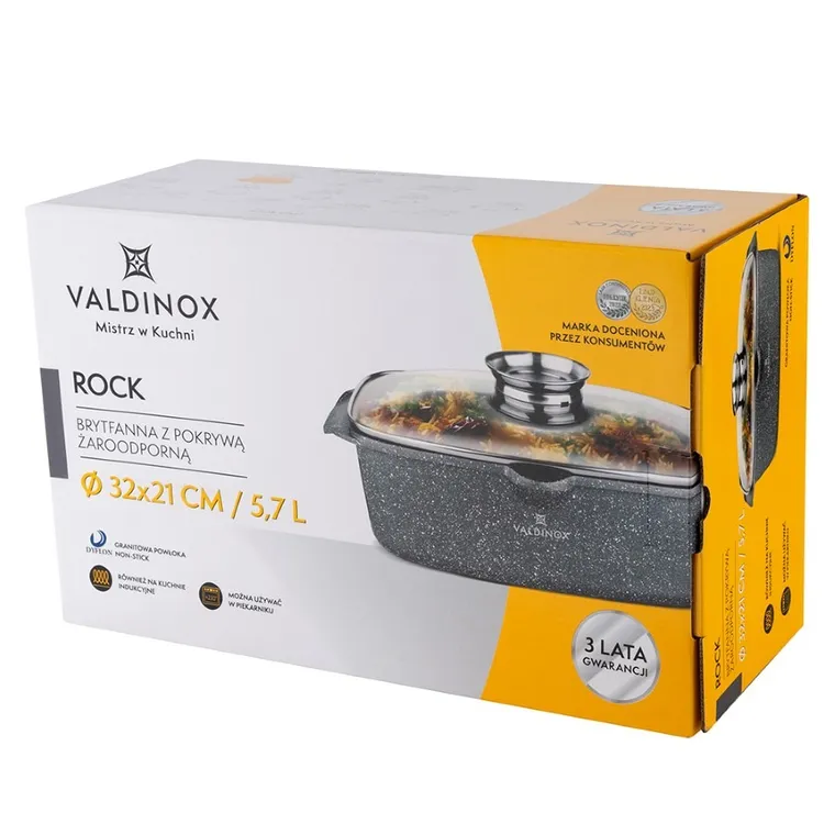 Valdinox, Rock, brytfanna z pokrywą i dozownikiem oleju, 32-21 cm, 5,7l