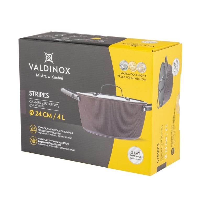 Valdinox, Valdinox, Stripes, garnek z pokrywą szklaną, 24 cm, 4l