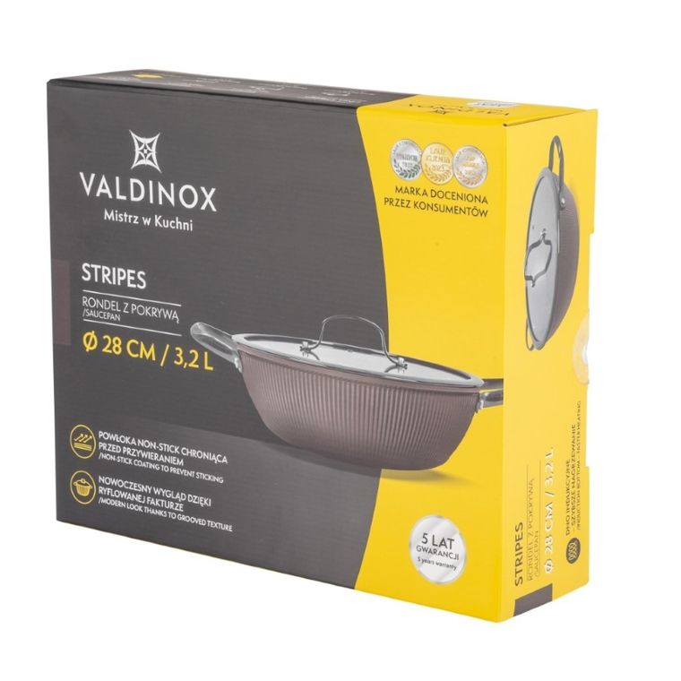 Valdinox, Valdinox, Stripes, rondel z pokrywą szklaną, 28 cm, 3.2l
