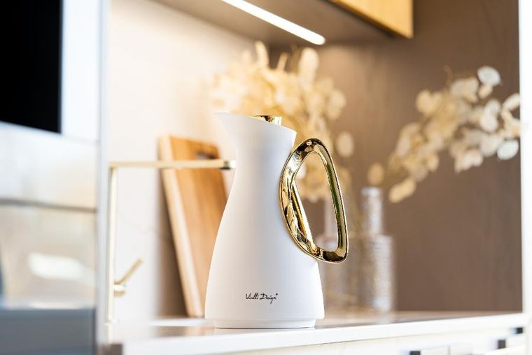 Vialli Design, Alessia, termos z wkładem szklanym, biało-złoty, 1l