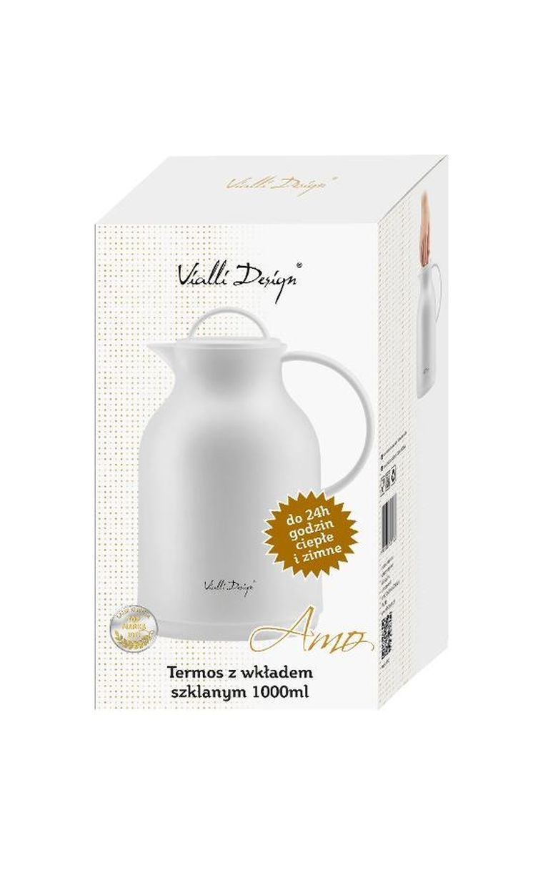 Vialli Design, Amo, termos z wkładem szklanym, biały, 1l