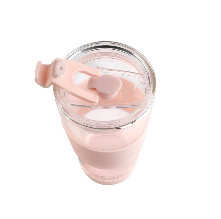 Vialli Design, kubek termiczny szklany ze słomką, 600 ml, różowy Fuori