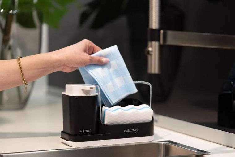 Vialli Design, Livio Duo, organizer kuchenny z dozownikiem na płyn, czarny