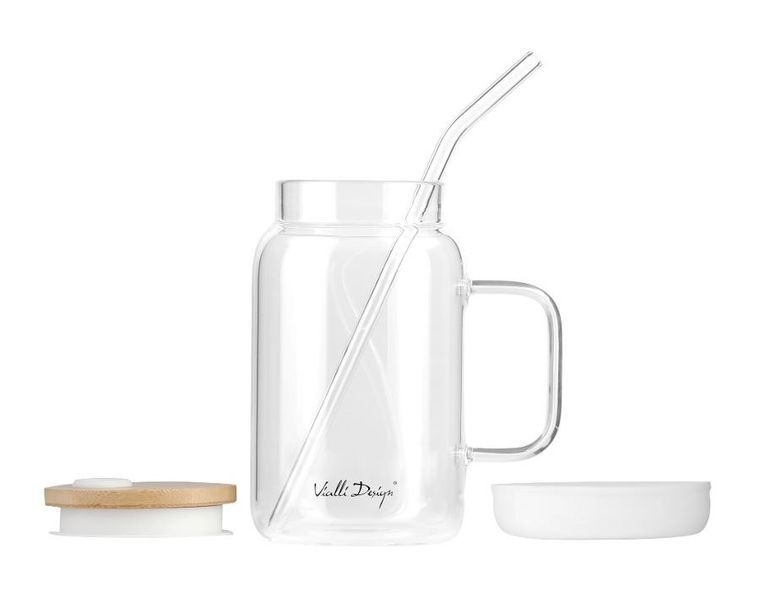 Vialli Design, słoik ze słomką, 600 ml, biały Fuori