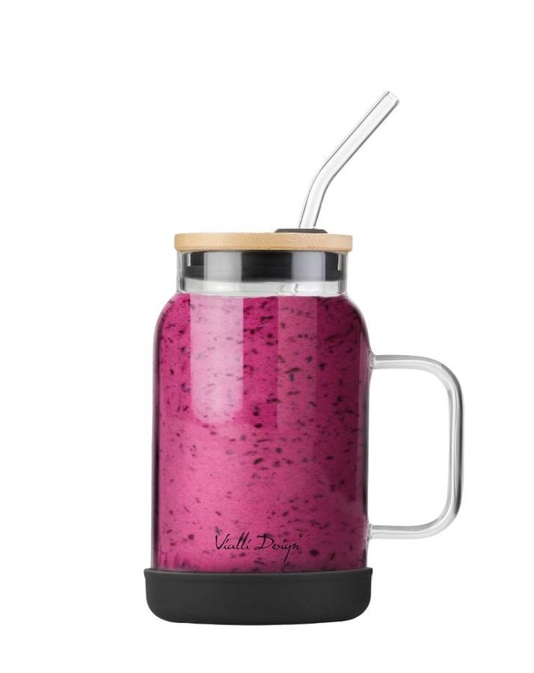 Vialli Design, słoik ze słomką, 600 ml, czarny Fuori