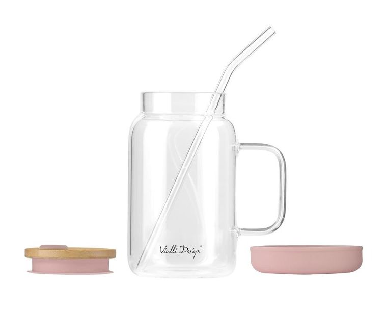 Vialli Design, słoik ze słomką, 600 ml, różowy Fuori