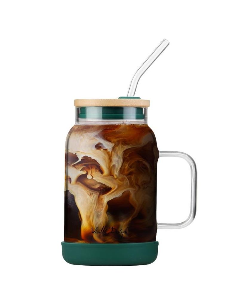 Vialli Design, słoik ze słomką, 600 ml, zielony Fuori