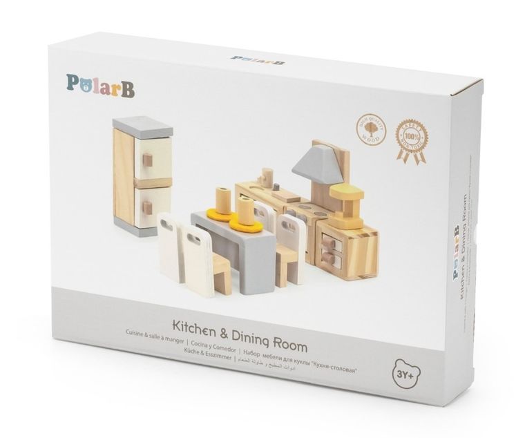 Viga, PolarB, zestaw mebelków do domku dla lalek kuchennch z jadalnią