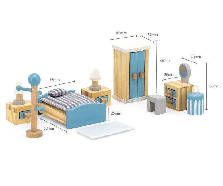 Viga, PolarB, zestaw mebelków do domku dla lalek, sypialnia
