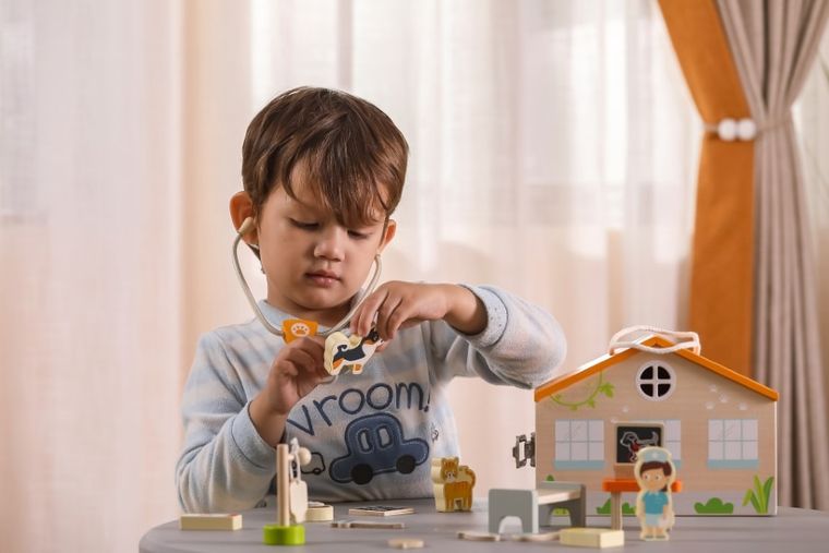 Viga, Szpital dla zwierząt, domek, drewniane klocki, figurki