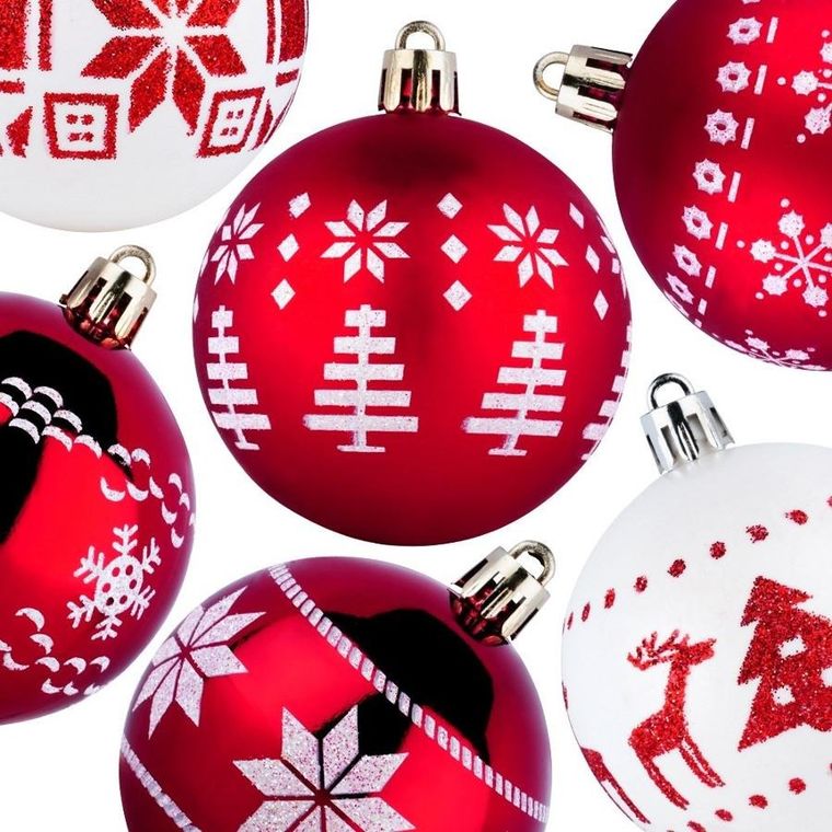 Vilde, bombki choinkowe, nietłukące, czerwone, białe, 6 cm, 30 szt.