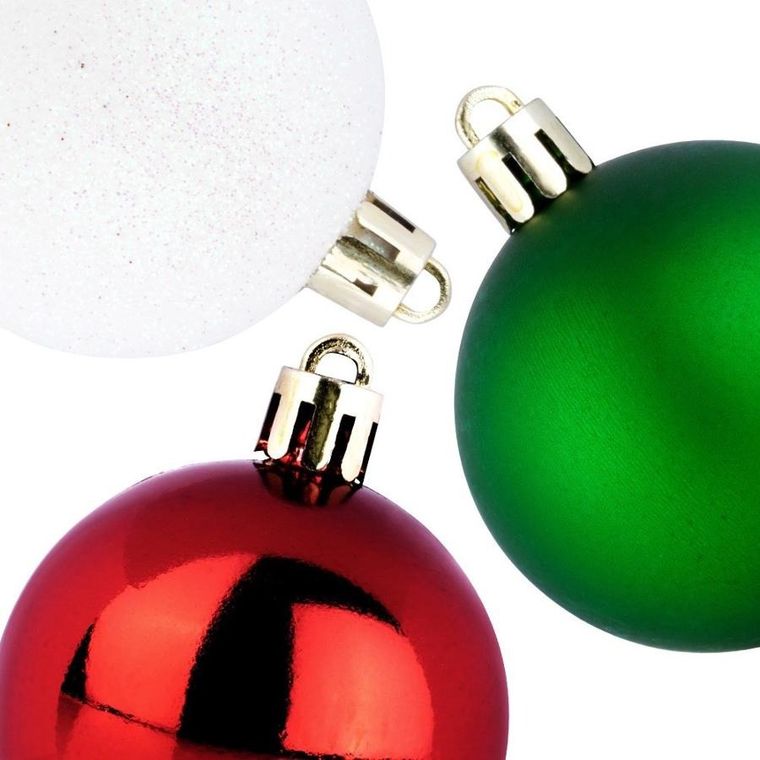 Vilde, bombki choinkowe nietłukące, czerwone, zielone, białe, 5 cm, 16 szt.