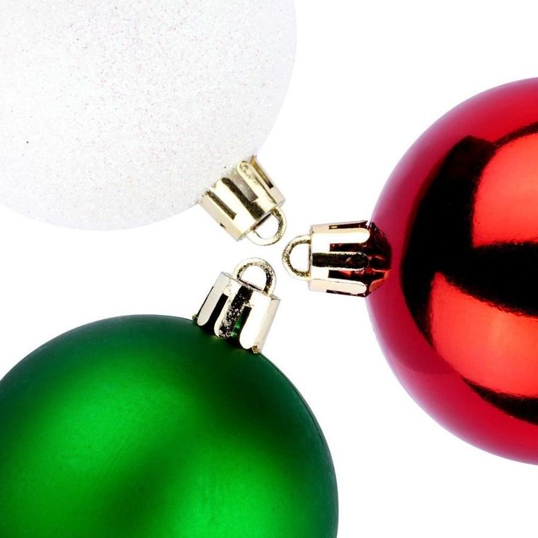 Vilde, bombki choinkowe nietłukące, czerwone, zielone, białe, 6 cm, 12 szt.