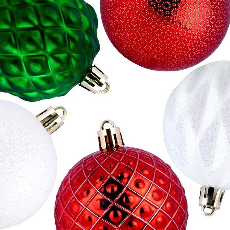 Vilde, bombki choinkowe nietłukące, czerwone, zielone, białe, 6 cm, 35 szt.