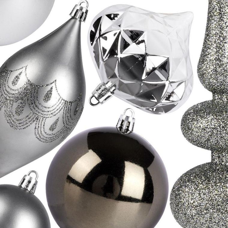Vilde, bombki nietłukące, srebrne, 19 szt.