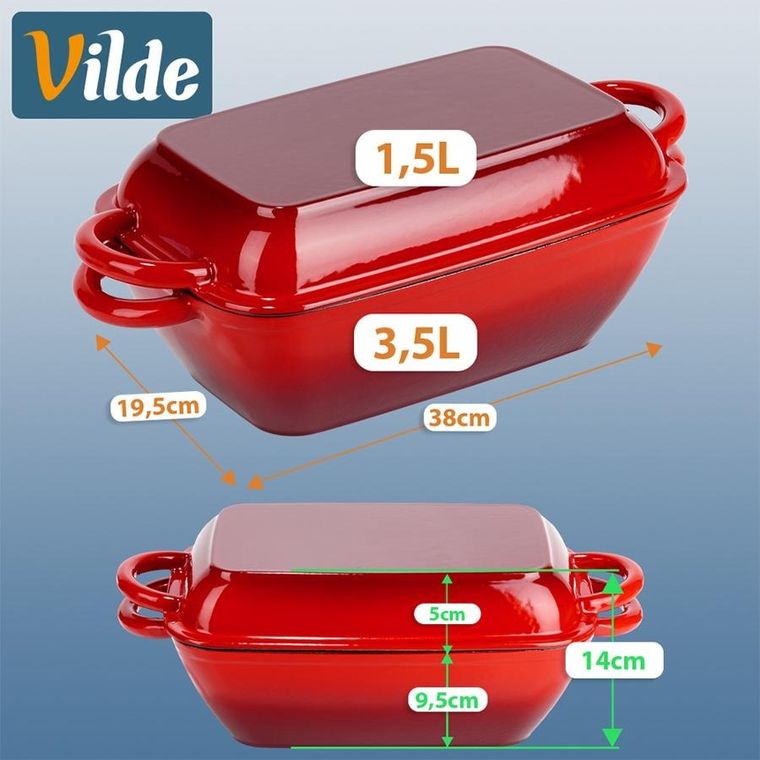 Vilde, Cast Enamel, brytfanna żeliwna emaliowana z pokrywką 2w1, 3,5l