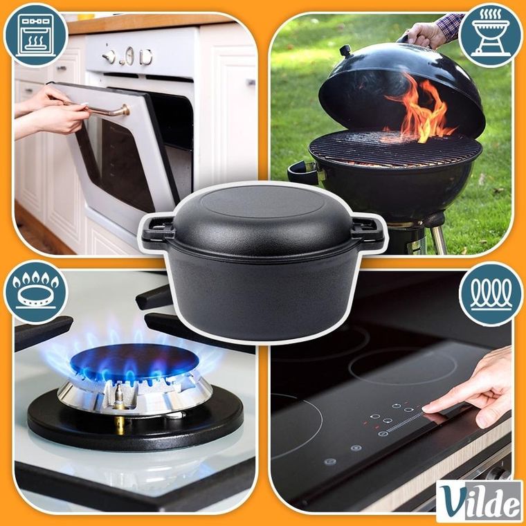 Vilde, Cast Line, garnek z pokrywką, żeliwny, 2w1, 4,5l, 1,6 l