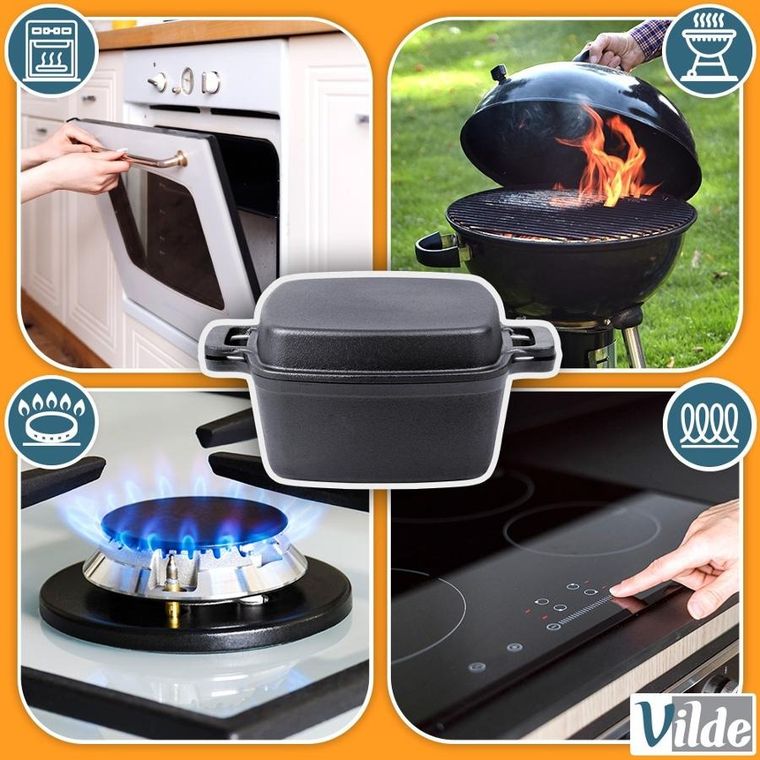 Vilde, Cast Line, garnek z pokrywką, żeliwny, 2w1, 4,5l, 1,8 l