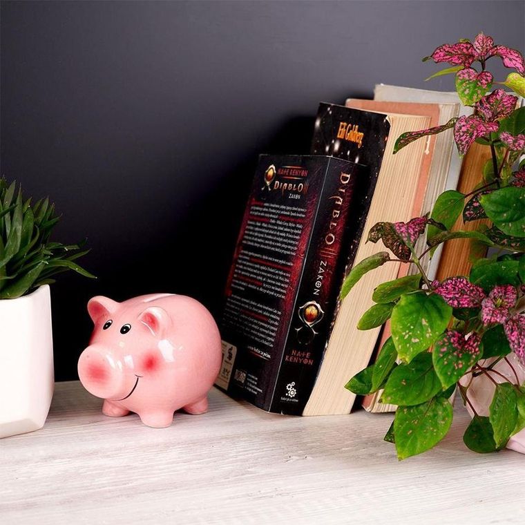 Vilde, ceramiczna skarbonka otwierana, świnka różowa, 12 cm