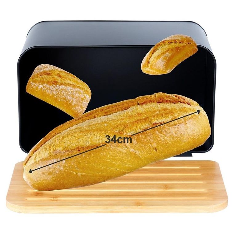 Vilde, chlebak metalowy z deską bambusową, czarny, 35-22-20,5 cm