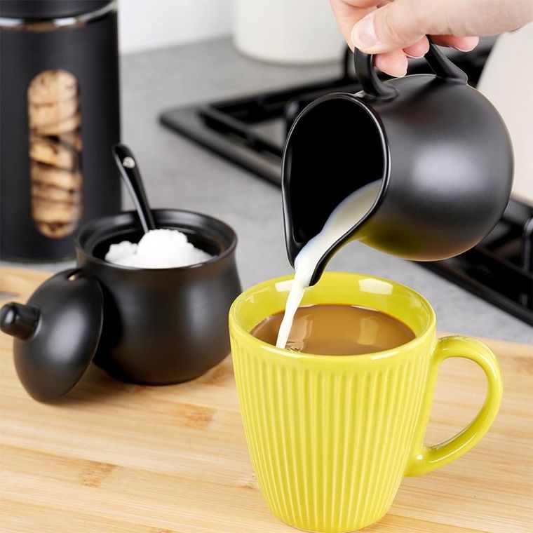 Vilde, cukierniczka i mlecznik, porcelanowe, czarne, 3 elementy