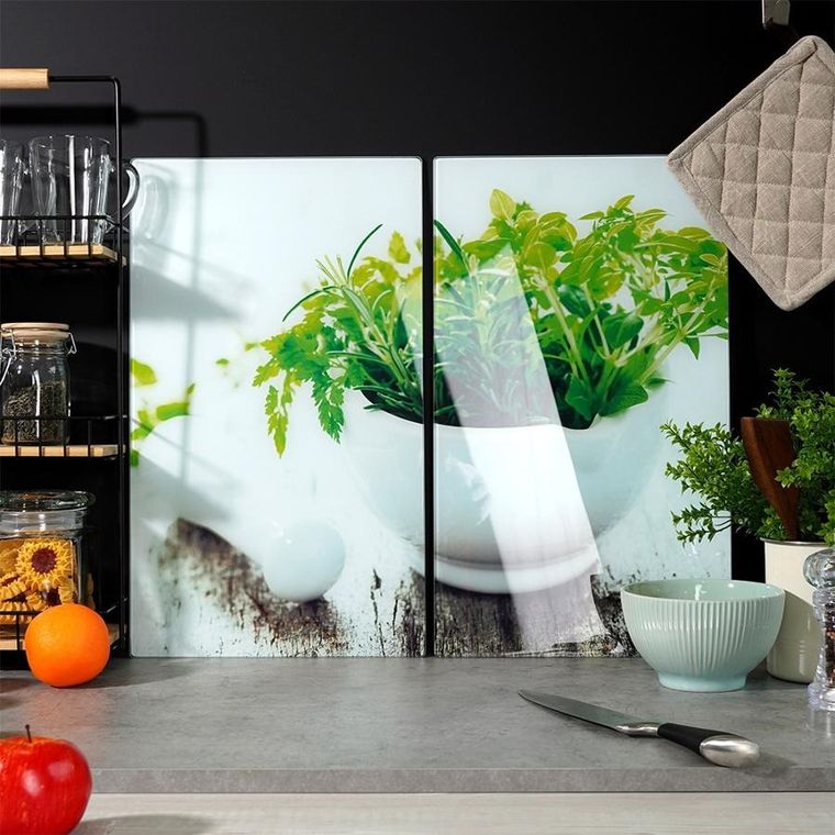 Vilde, deska do krojenia i osłona kuchenki, szklana, 60-52 cm, 2 szt.