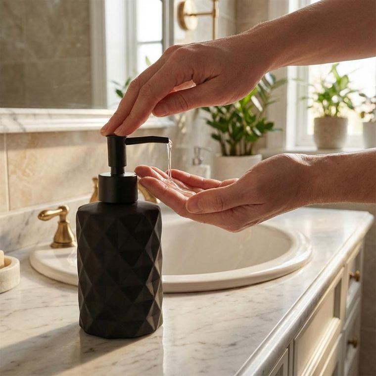 Vilde, dozownik do mydła, szklany, czarny, 330 ml