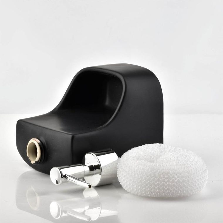 Vilde, dozownik płynu do naczyń z pojemnikiem na gąbkę i z gąbką ceramiczny, czarny, 400 ml