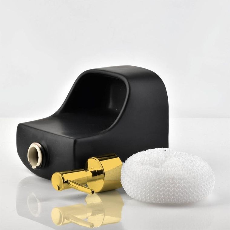 Vilde, dozownik płynu do naczyń z pojemnikiem na gąbkę i z gąbką ceramiczny, czarny, 400 ml